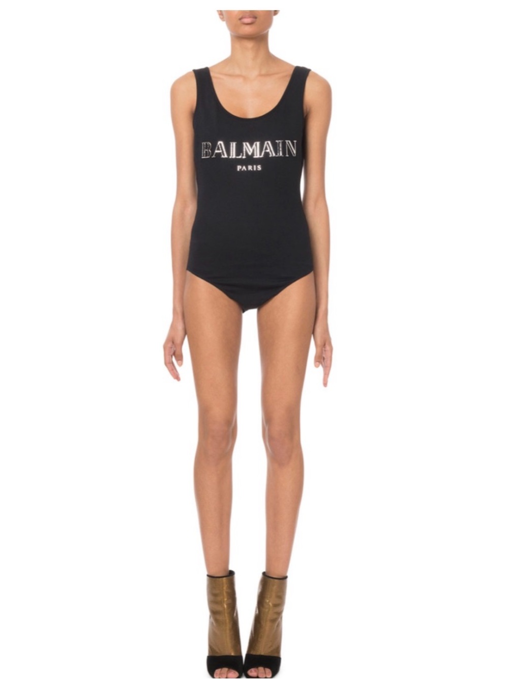 Balmain Black Logo Scoop Neck Bodysuit